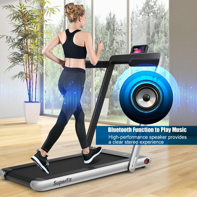 Patiojoy 2 in 1 Folding Treadmill Electric Running Machine with Bluetooth Speaker&Remote Control APP Silver