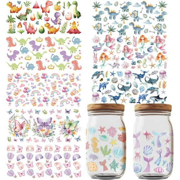 10 Sheets Cartoon Animal UV DTF Cup Wraps Cute Dinosaur Rub on Transfer Decals Waterproof Transfer Stickers Cartoon Rub on Decals for DIY handcrafting