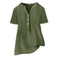 thumbnail image 5 of Taqqpue Womens Cotton Linen Shirts Solid Color Short Sleeve Button V-Neck Blouse Tops Summer Basic Half Sleeve T Shirts Loose Fit Casual Plus Size Tees with Pockets, 5 of 7