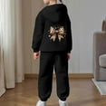 thumbnail image 2 of Girls Sweatsuit Bowknot Print Hoodie Jogger Soft Party Loungewear Comfy Play Casual Kids 2 Piece Outfits Black 2-3 Y, 2 of 7