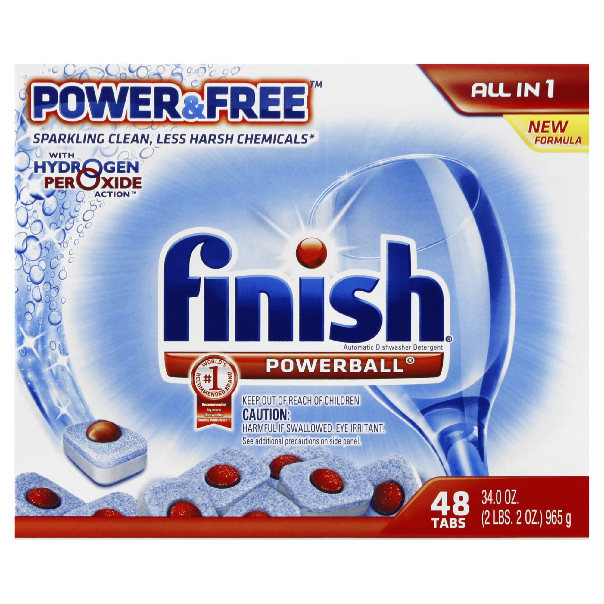 Finish Powerball Tabs Dishwasher Detergent, Power & Free, 48 Count