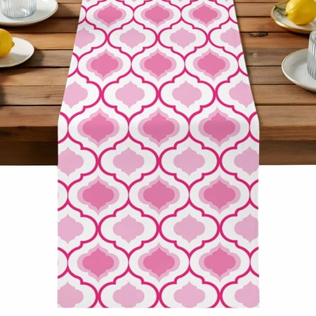 Pink Table Runner Morocco Cotton Linen Table Cloth Geometric Abstract Tablerunner for Kitchen Dining Party Wedding Home Decor 13x60 Inch