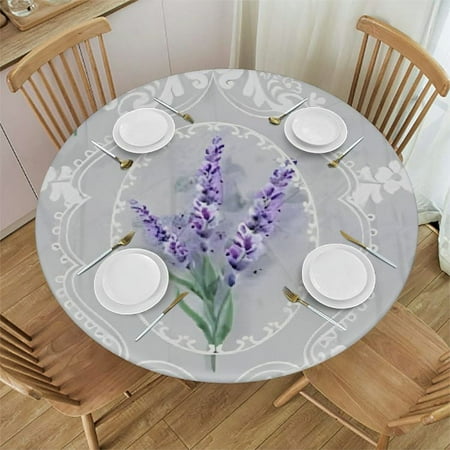 

BANET Vintage Lavender Floral Ornament Fitted Round Tablecloth Waterproof Table Cloth with Elastic Edge Wipe Clean Table Cover for Indoor Outdoor 42 -46