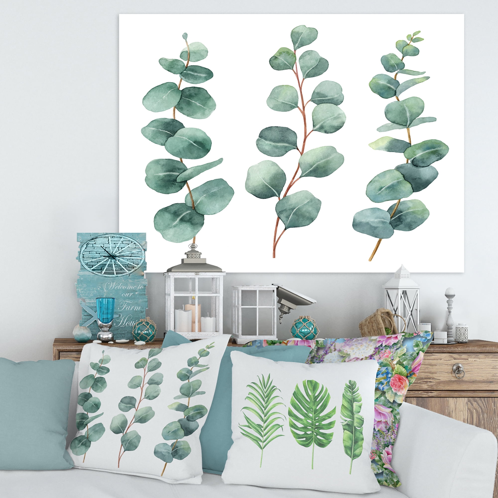 Designart ' Young Eucalyptus Branches and Leaves I ' Traditional Canvas Wall Art Print