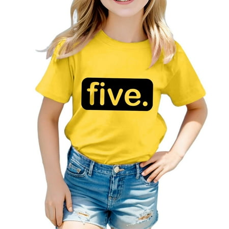 Phcqqok Fourth of July Shirt Trendy Girls Short Sleeve T Shirt Happy Birthday Print Casual Tee for Kids Child Fans Present Top 3-4 Years