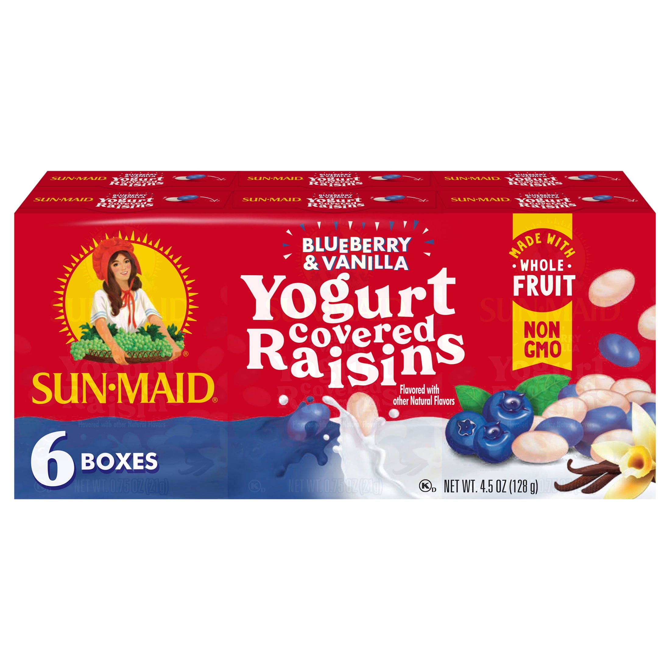 (3 pack) Sun-Maid® Blueberry & Vanilla Yogurt Covered Raisins, .75 Oz., 6 Count