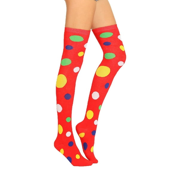Wdfiry Women's Stockings Polka Printed Christmas Clown Stockings, Extra Long Knee Length Warm Tight Knit Socks