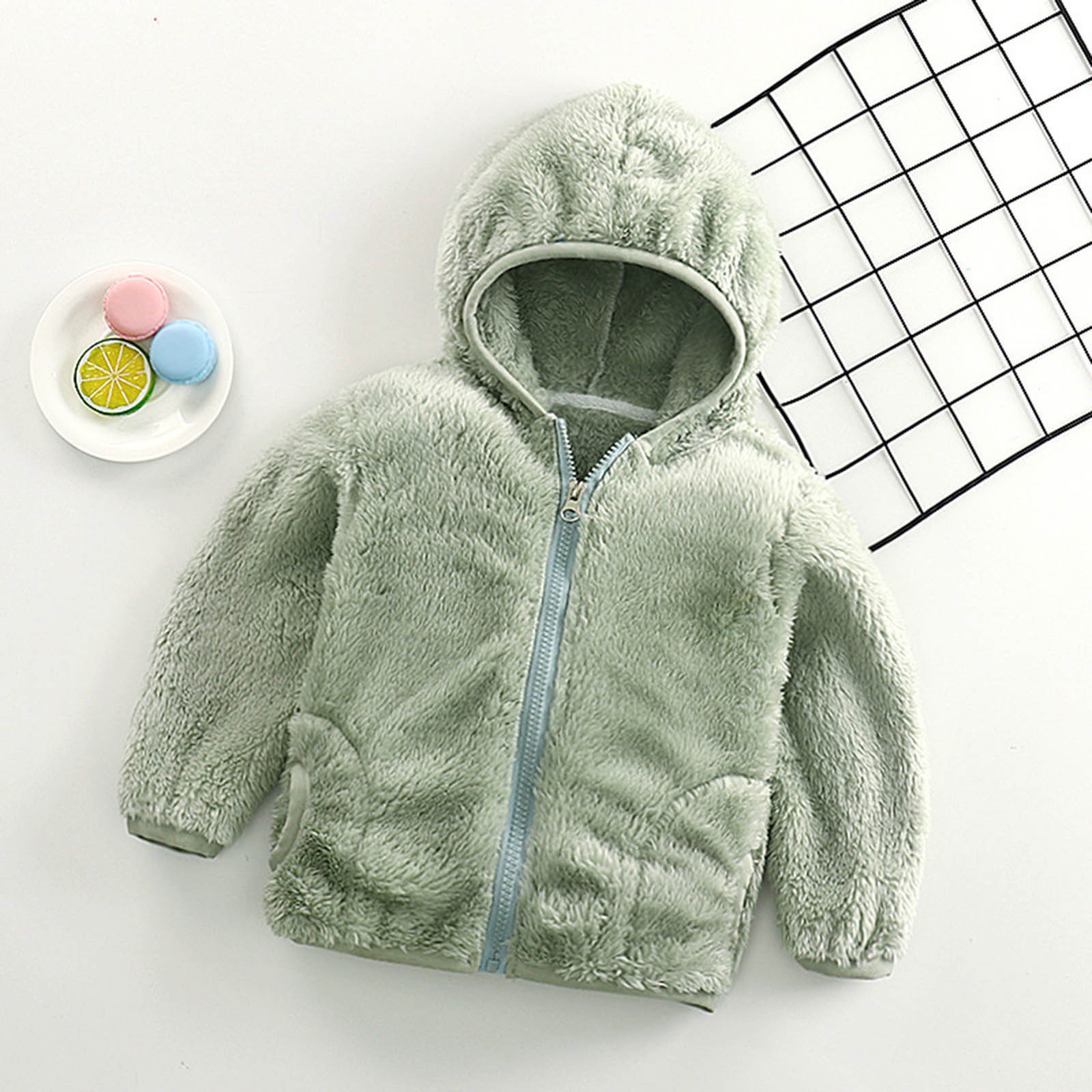 Dezsed Toddler Fleece Jacket Clearance Toddler Baby Boys Girls Solid Color Plush Cute Winter Keep Warm Hoodie Coat Jacket 6-7 Years Green - image 2 of 6
