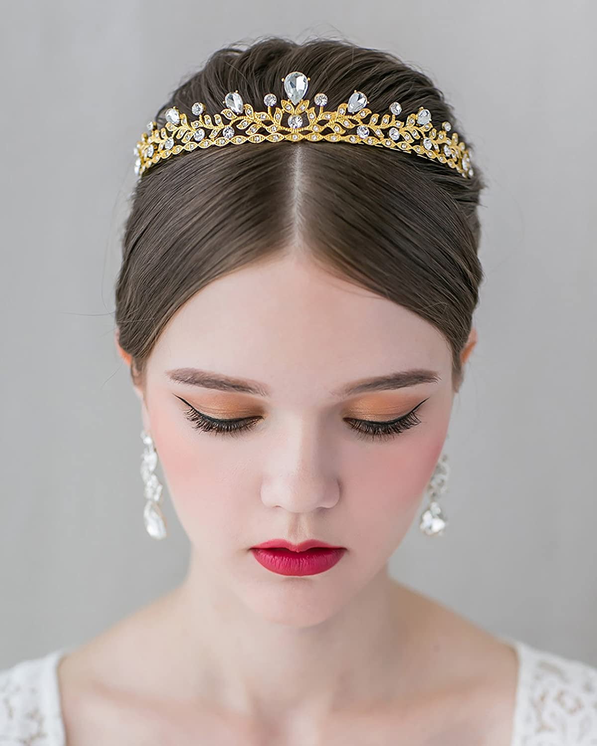 Floral Pageant Tiara Round Crown 5" Red Rhinestone Wedding Headband Hair Jewelry 
