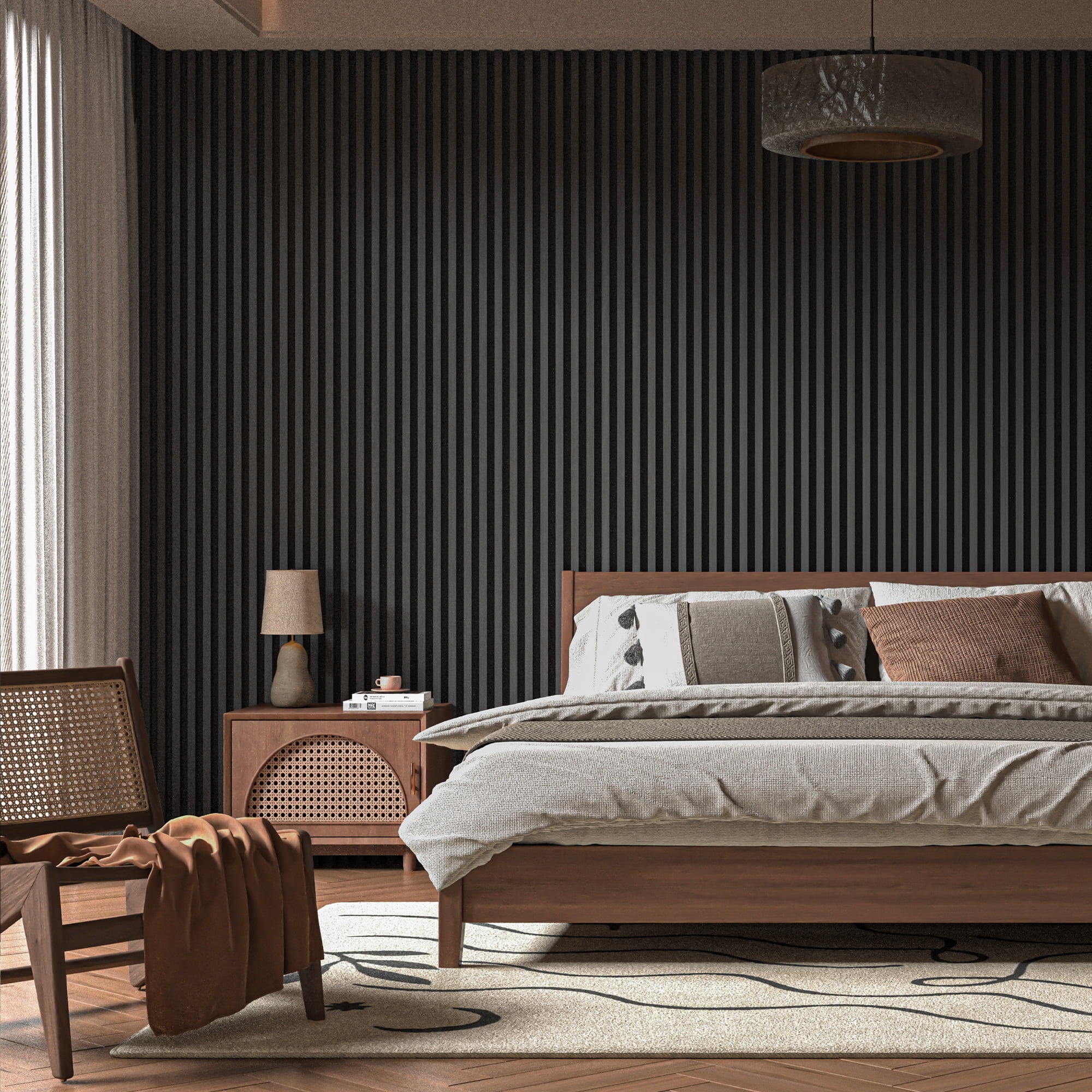 2PCS 24''x94.5'' Wood Slat Acoustic Wall Paneling for Interior and Ceiling Decor,31Sq.ft,Black Wood