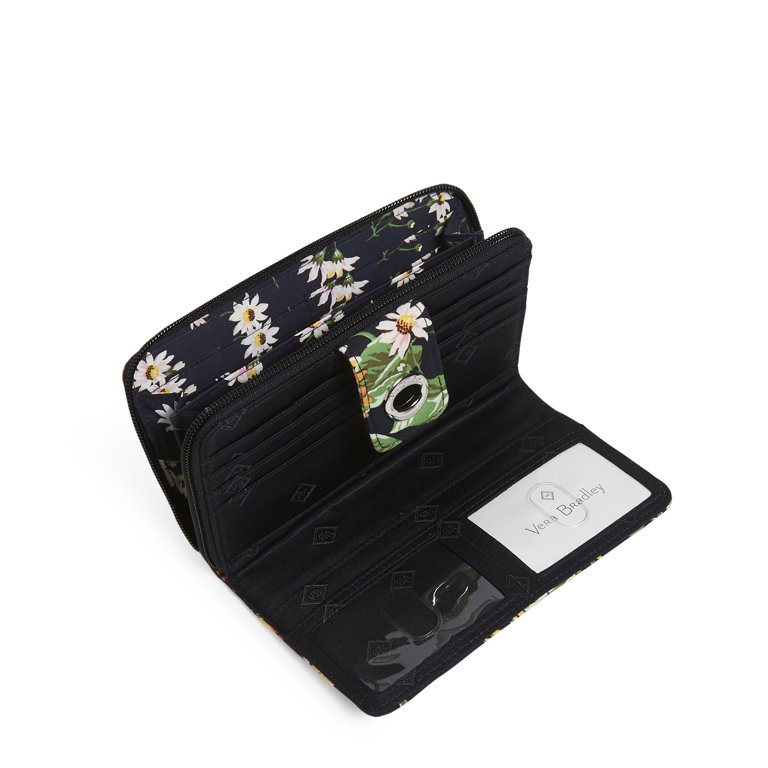 セミロングウォレット　ブラックフラワー Vera Bradley Designer Women's RFID Case Holder, Recycled Cotton