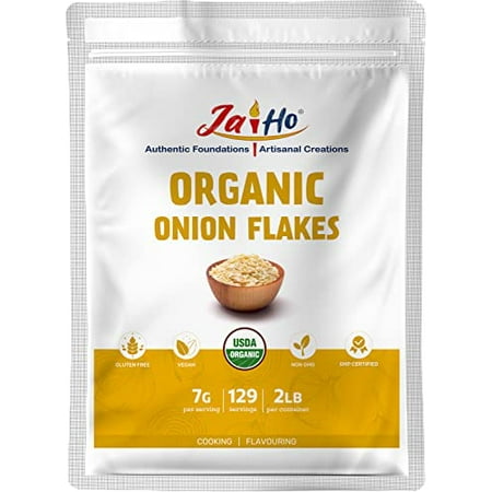 Certified USDA Organic Onion Flakes - 2 LB - Gluten Free, Vegan, Non-GMO - Resealable Zip Lock Pouch - By Jai Ho