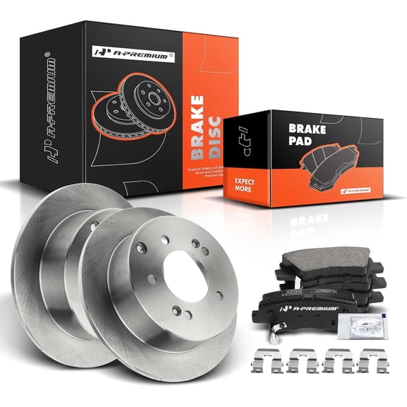 A-Premium Rear Solid Brake Rotors Ceramic Pads Kit Compatible with Select Kia Models - Soul 2010 2011 2012 2013 6-PC Set