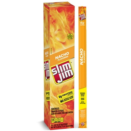 Product photo of Slim Jim Nacho Giant Smoked Snack Stick Keto Friendly Smoked Meat Stick 0.97 Oz 24 Ct in New/Like New condition