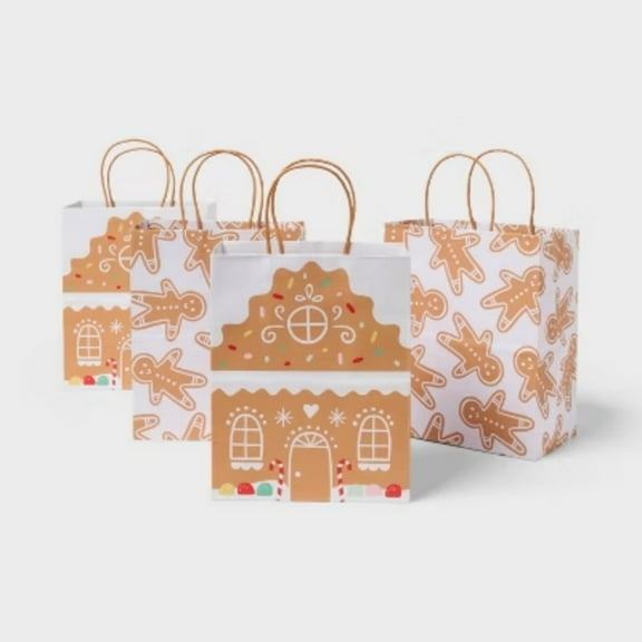 4pk Small Gingerbread House Christmas Gift Bags Colorful - Spritz