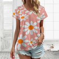 thumbnail image 3 of Daisy Floral Peach Pattern Women's Blouse Short Sleeve Women's Top T-Shirt Spring Summer Clothes, 3 of 7