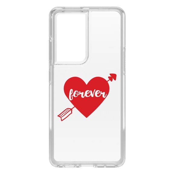 DistinctInk Clear Shockproof Hybrid Case for Galaxy S21 ULTRA 5G (6.8" Screen) - TPU Bumper Acrylic Back Tempered Glass Screen Protector - Heart Arrow Forever Valentine