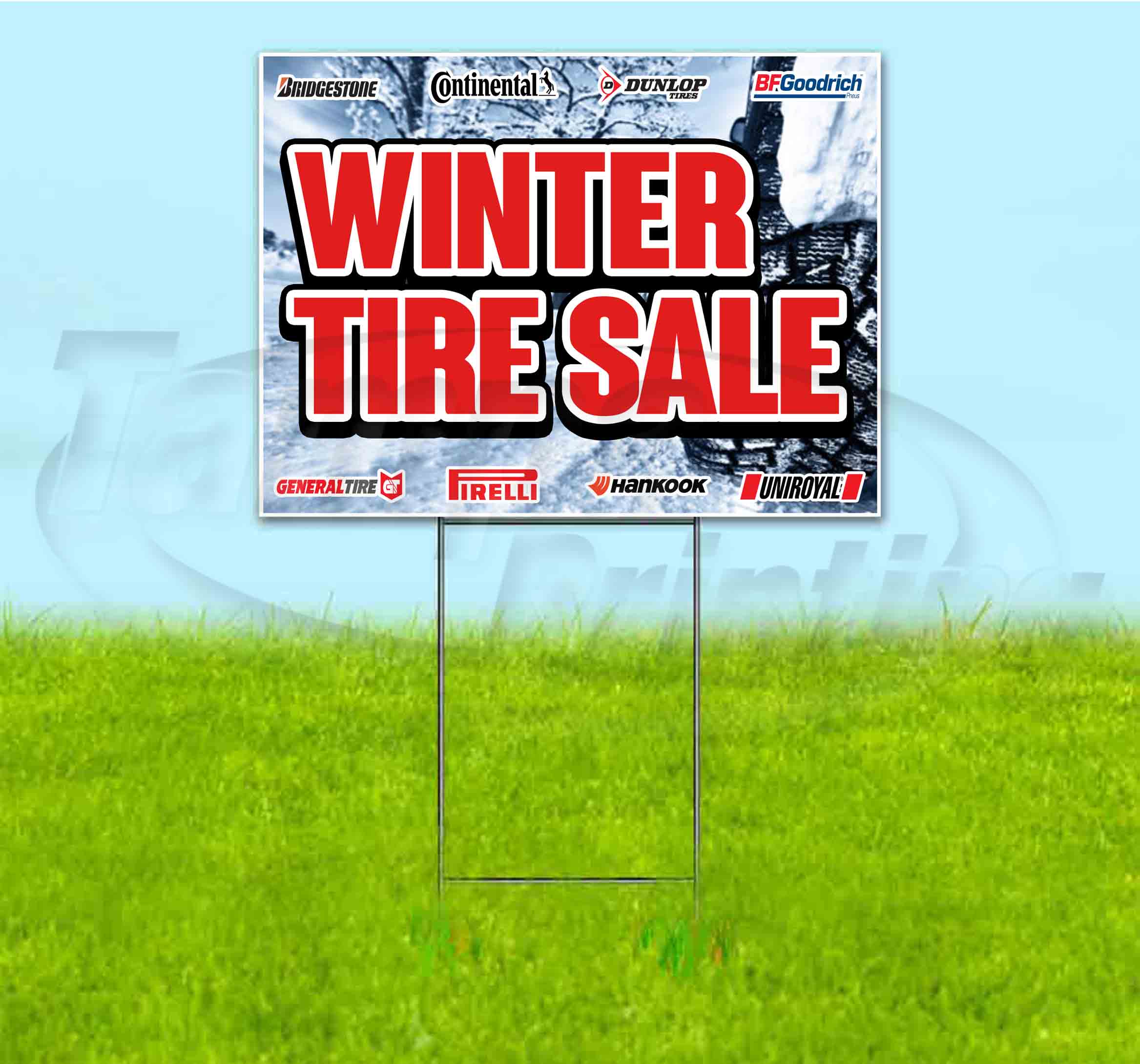 Winter Tire Sale (18" x 24") Yard Sign, Includes Metal Step Stake