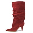 thumbnail image 3 of YDN Women Slouchy Pointed Closed Toe Mid Calf Boots Thin High Heel Pull On Wide Calf Booties Warm Party Dating Shoes Size 7 Red, 3 of 4