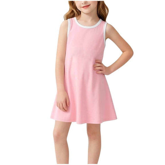 ITSAME Girls Dresses Loose Fit Crewneck Sleeveless Summer Casual Fashion A-Line Dress Pink Size 7-8