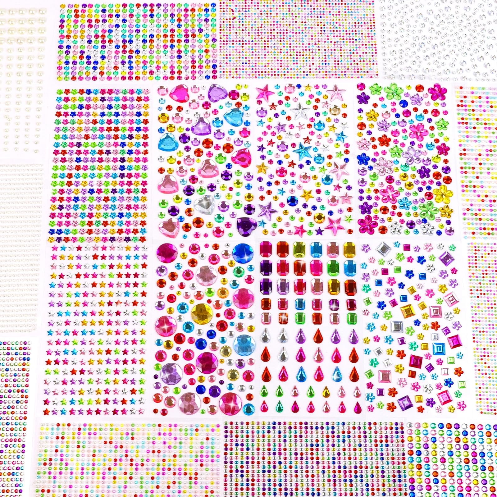 Sinekong 10000PCS+ Gem Stickers, Self-Adhesive Rhinestone Jewels Diamond Stickers Acrylic Bling Gems for Face Makeup DIY Crafts Art Projects