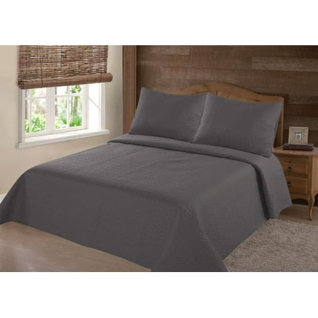 Grey Quilt Sets MODREN COLLECTION 1900 COUNT KING NENA GRAY SOLID CLOSOUT QUILT BEDDING BEDSPREAD COVERLET PILLOW CASES SET ()