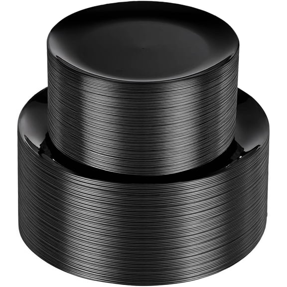 200 PCS Black Plastic Plates for 100 Guests Include: 10.25 inch 100 Pieces Dinner Plate and 7.5 inch 100 Pieces Dessert Plate, Premium Plastic Plates Perfect for Birthday, Wedding & Party