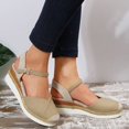 thumbnail image 4 of Modisza Women Espadrilles Wedge Sandals Summer Casual Walking Sandal Closed Toe Arch Support Shoes with Buckles Ankle Strap Khaki Size 5.5, 4 of 8