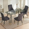 thumbnail image 6 of NORDICANA 5 Pieces Kitchen Table Set for 4, Grey Glass Dining Table Set, 51" Oblong Dinner Table and 4 PCS Dining Chairs Upholstered Velvet Accent Chairs with Metal Legs for Home, Kitchen, 6 of 8
