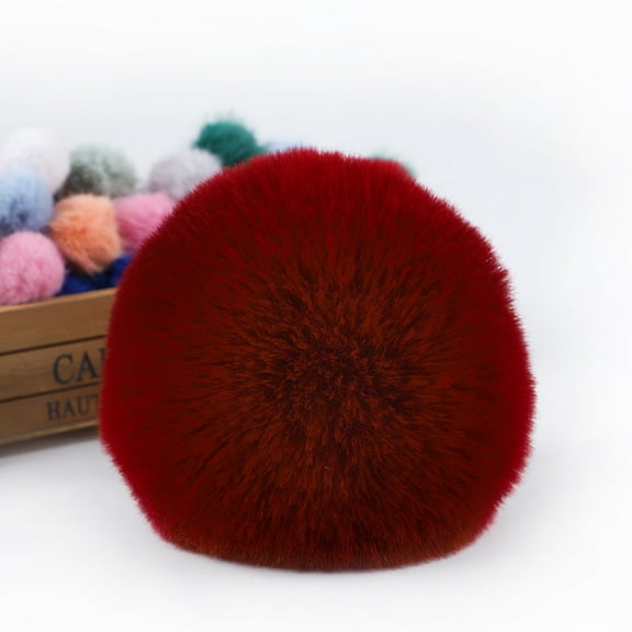 XmhyTop-A 10 Pcs Faux Fur Pom Pom Fluffy Balls,with Tiny Cord for Hat Shoes Hair Pins Earrings Necklace Accessories,3.9inch,Dark Red