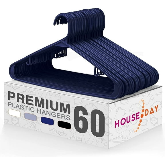 cozymood Clothes Hangers 60 Pack, Heavy Duty Plastic Hangers, Sturdy and Durable Dress Hangers Shirt Hangers, Adult Hangers with Hooks, Plastic Coat Hangers for Closet, Navy Blue Hangers Slim Hanger