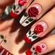 thumbnail image 1 of Uñas románticas con rosas grandes rojas, uñas postizas con degradado blanco, parches de noticias para uñas, 1 of 4