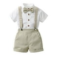 thumbnail image 2 of XMMSWDLA Toddler Outfits Bundle Baby Boys Gentleman Outfits Shorts Sets,Infant Shirt + Shorts + Bow Tie + Suspenders Beige Toddler Clothes 2t-5t, 2 of 9
