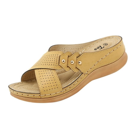 

iOPQO Women s slipper Fashion Summer Women Sandals Slippers Light And Comfortable Wedge Heel Platform Large Size Fashion Summer Women s Yellow 41