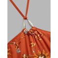 thumbnail image 5 of Orange Floral Beaded Halter Mini Dress With Embroidered Corset Fit And Asymmetrical Hem, 5 of 8