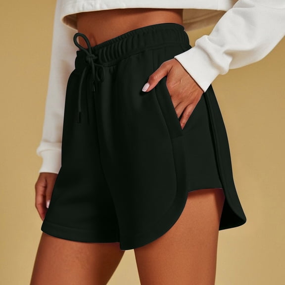 ClodeEU Women's Elaist Waist Cotton Athletic Shorts with Pockets ,Casual Summer Sport Shorts Black,Women's Plus L