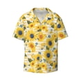 thumbnail image 2 of Lsque Blue Floral Sunflower print Men's Cuban Collar Short Sleeve Shirt Summer Beachwear Casual Button Down Fashionable Vacation Leisure Shirt-3X-Large, 2 of 7