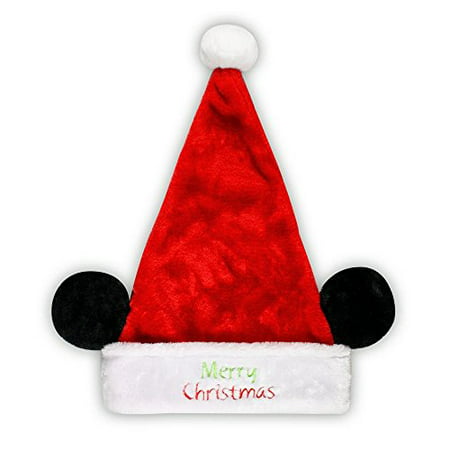 Disney Mens Ladies' Mickey Mouse Minnie Mouse Plush Santa Hat with Ears (Mickey Mouse, Merry Christmas)