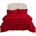 thumbnail image 3 of DNG Creations 1 Piece Vintage Ruffle Duvet Cover 100% Egyptian Cotton, 800 Threads Count - With Zipper & Corner Ties ( Full/Queen - Solid Red ), 3 of 7