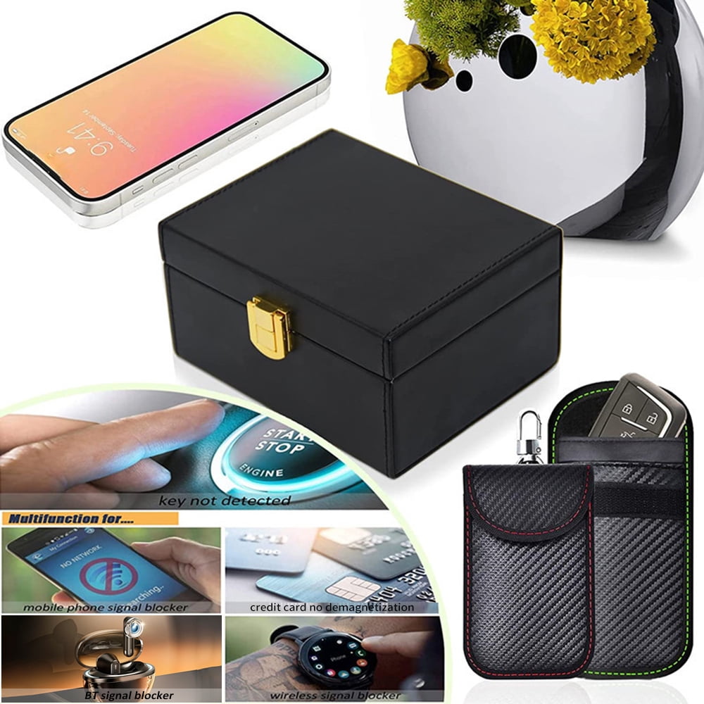 Faraday Faraday Box With 2 Pack Faraday Pouch, Key Fob Protector, Keyless Entry Car Key Safe Protector RFID Anti-Theft Signal Blocking Cage For Car Keys