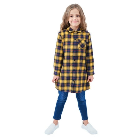 

Winter Coat Girls Plaid Pleated Mini Dress Button Down Plaid Flannel Shirts Long Sleeve Casual Dress