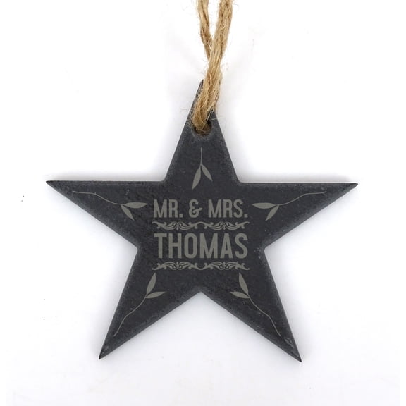 Darling Souvenir MADE WITH LOVE Custom Mr & Mrs Engraved Slate Hanging Christmas Tree Ornament With String Personalized Wedding Gift