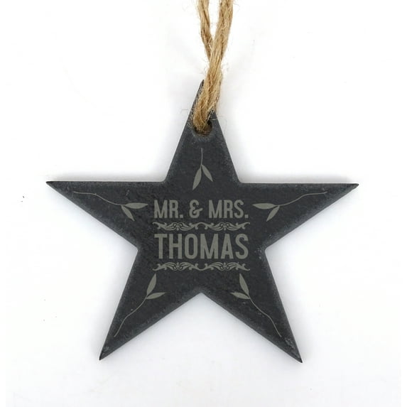 Darling Souvenir MADE WITH LOVE Custom Mr & Mrs Engraved Slate Hanging Christmas Tree Ornament With String Personalized Wedding Gift