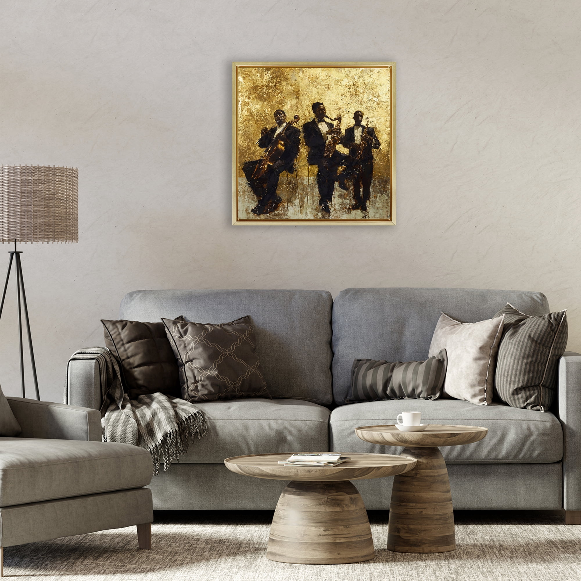 Golden Era Musicians Abstraction Gold Framed Floater Canvas Wall Art, design by Marta Wiley