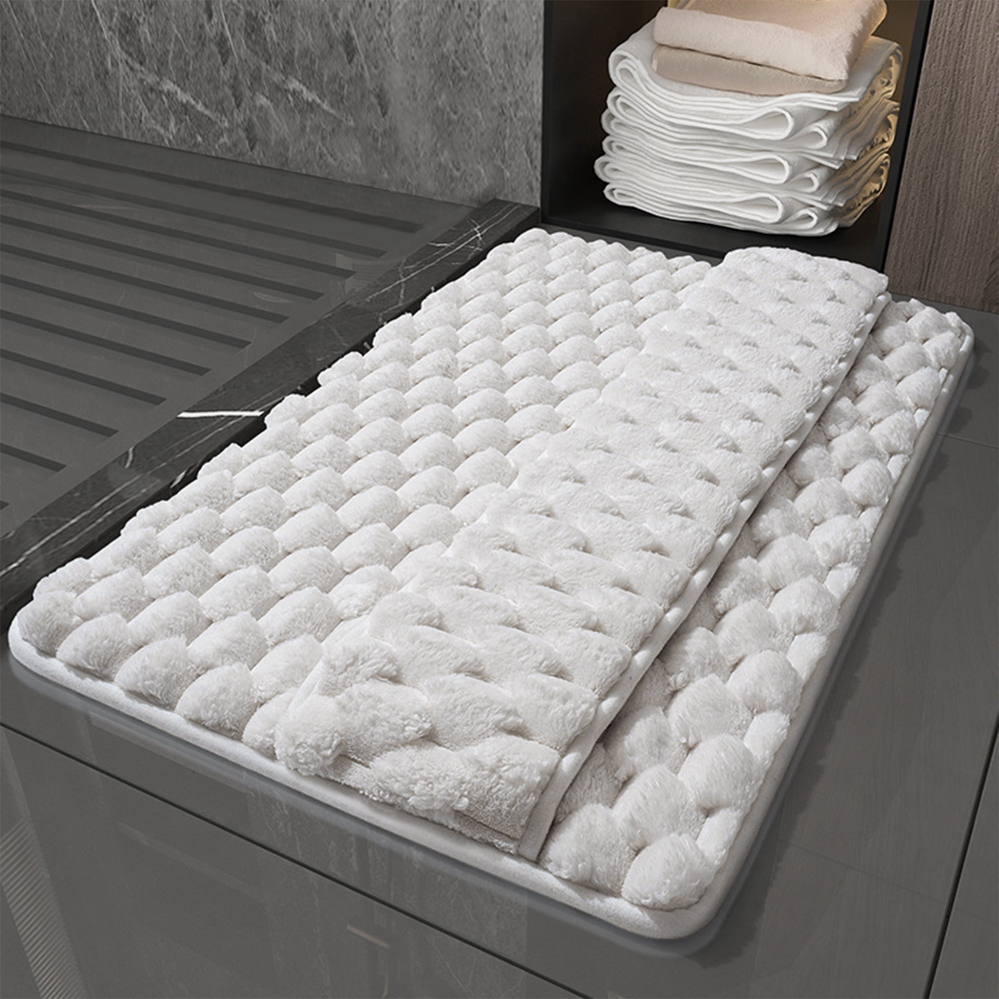 Unique Bargains Soft Absorbent Non-Slip Washable Bath Mat White 16" x 24"