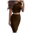 thumbnail image 3 of WRKEKC 2 Piece Sets for Women, Summer Outfits for Women, Ladies' Summer Solid Color Round Neck Short Sleeve Cropped Tops and Short Wrap Buttocks Skirt Outfits Sets, 3 of 6