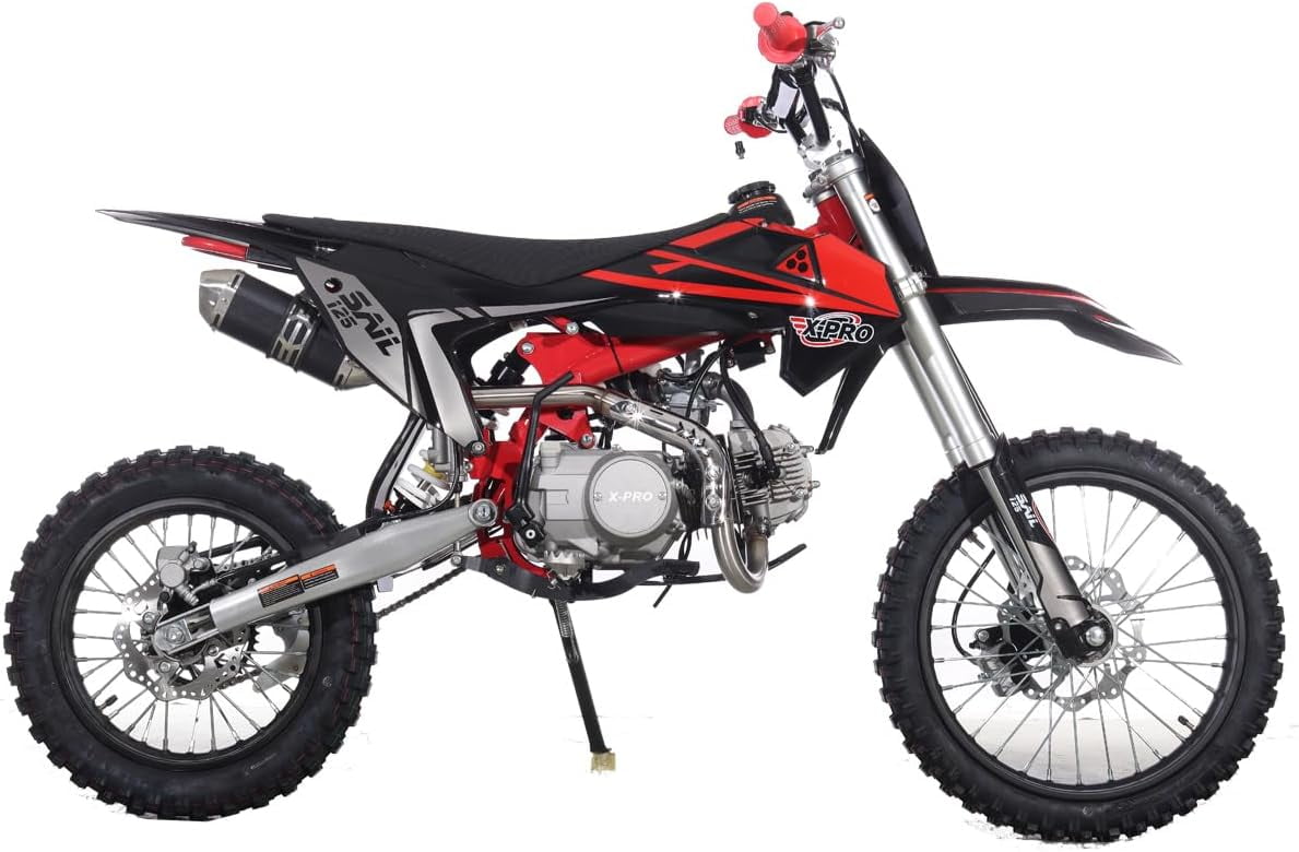 X-Pro Brand New Sail 125cc Dirt Bike with 4-Speed Manual Transmission Kick Start, Big 17"/14" Tires!