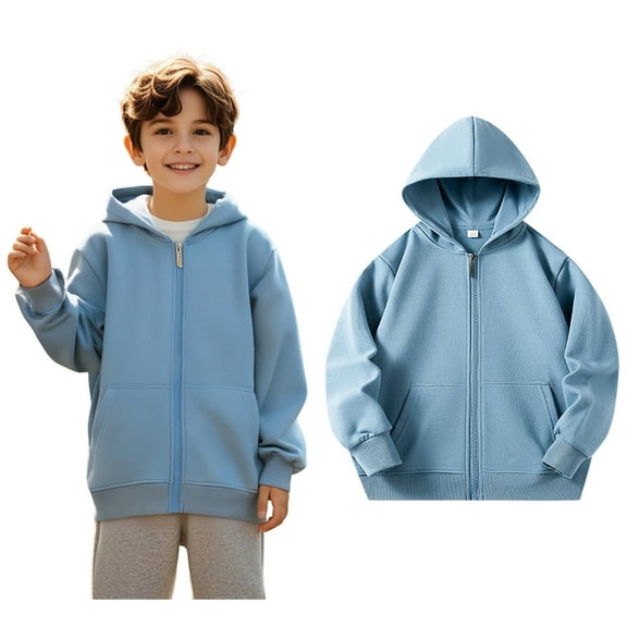 Boys Hoodie Kids Light Blue Full Zipper Hooded Long Sleeve Pullover Tops Winter Clothes Baby Girls Clothes 4-5 Years Boys Girls Fashion