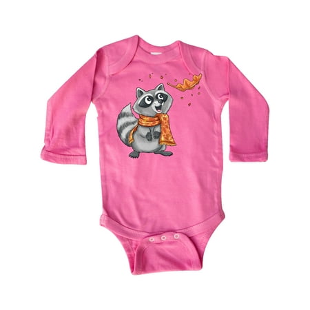 

Inktastic Cute Raccoon with Scarf with Orange Autumn Leaf Gift Baby Boy or Baby Girl Long Sleeve Bodysuit