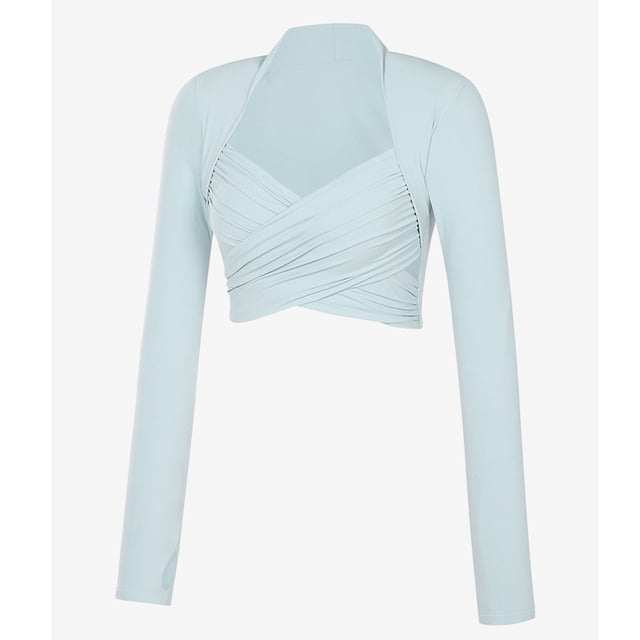 Ropa de yoga ajustada de una pieza de manga larga cruzada con almohadilla para el pecho, ropa de yoga deportiva adelgazante corta y moldeadora profesional